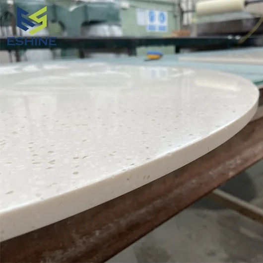 ESHINE round tabletop with a polished solid surface edge